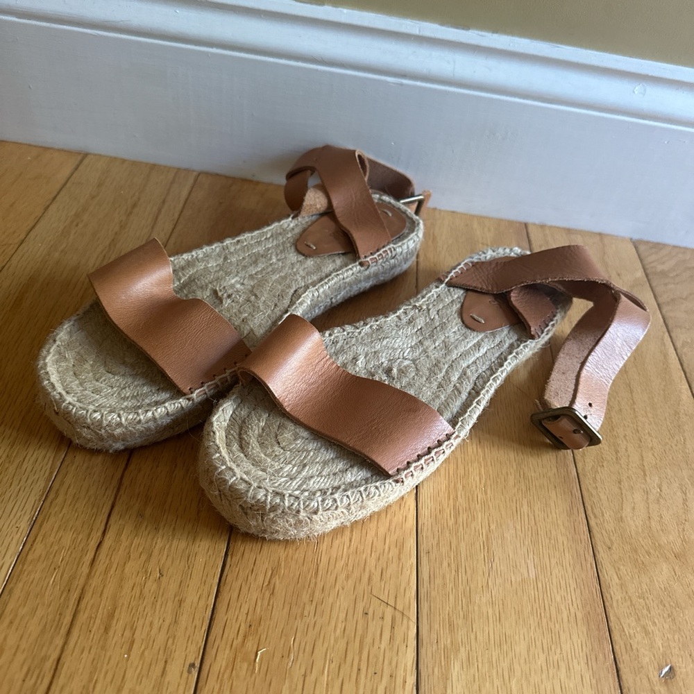 Soludos Tan Espadrilles with Jute Sole and Ankle Straps